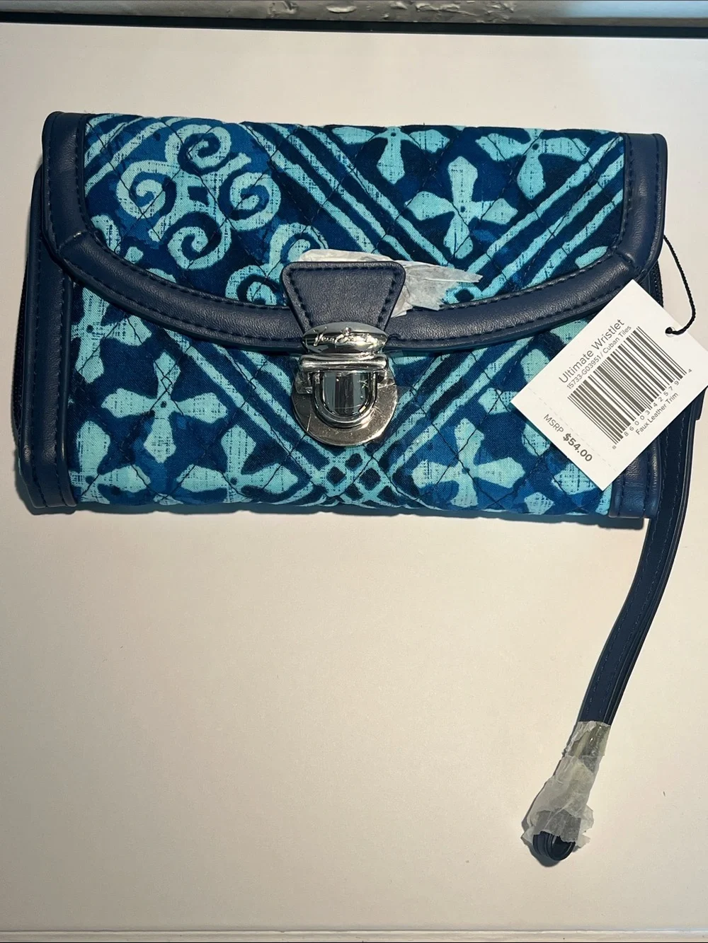 Vera Bradley Blue Patterned Wristlet Clutch with Teal Accents